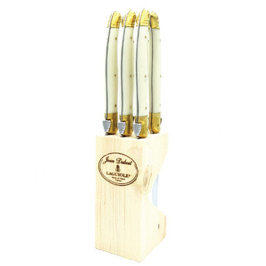 6 Steak Knives Ivory in Wooden Block