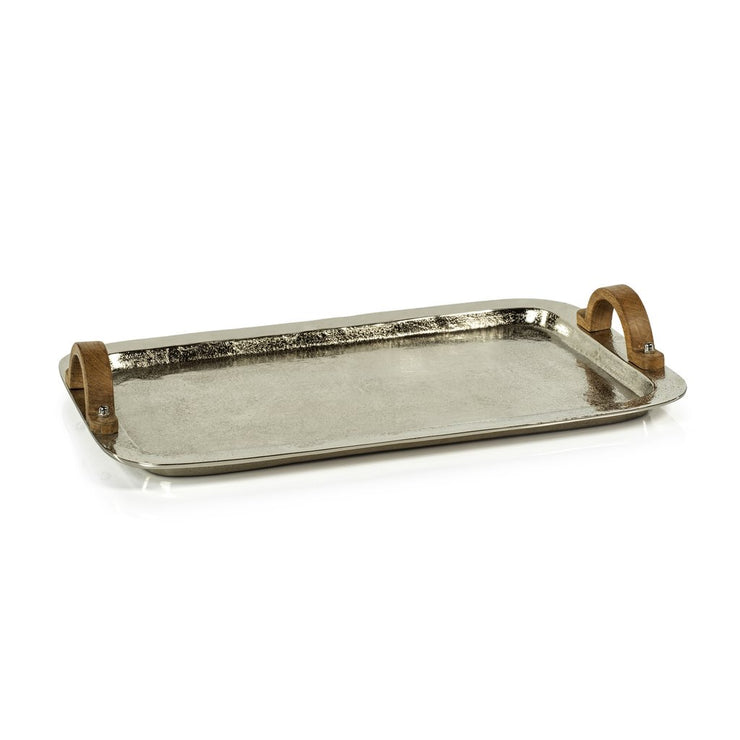 Barcelona Nickel Aluminum Tray with Wooden Handles